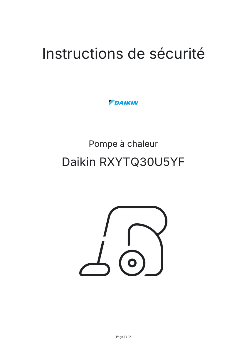Image de la première page du manuel de l'appareil RXYTQ30U5YF