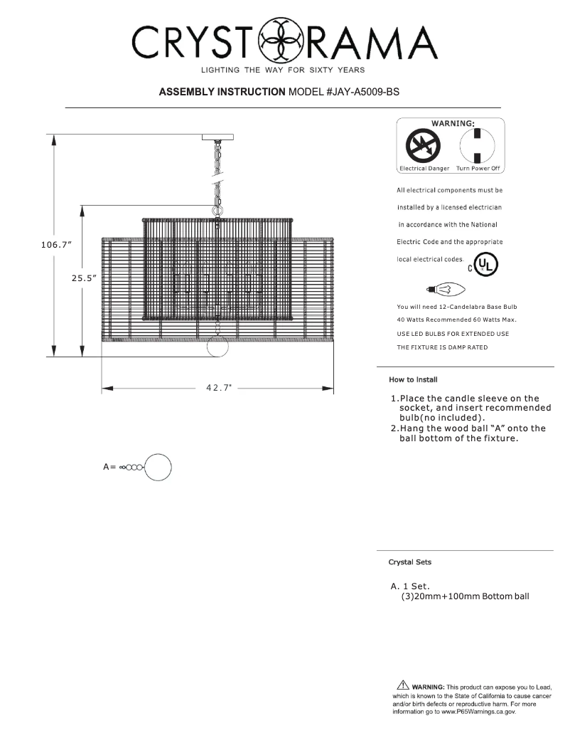 Page 1 de la notice Manuel utilisateur Crystorama Jayna JAY-A5009-BS