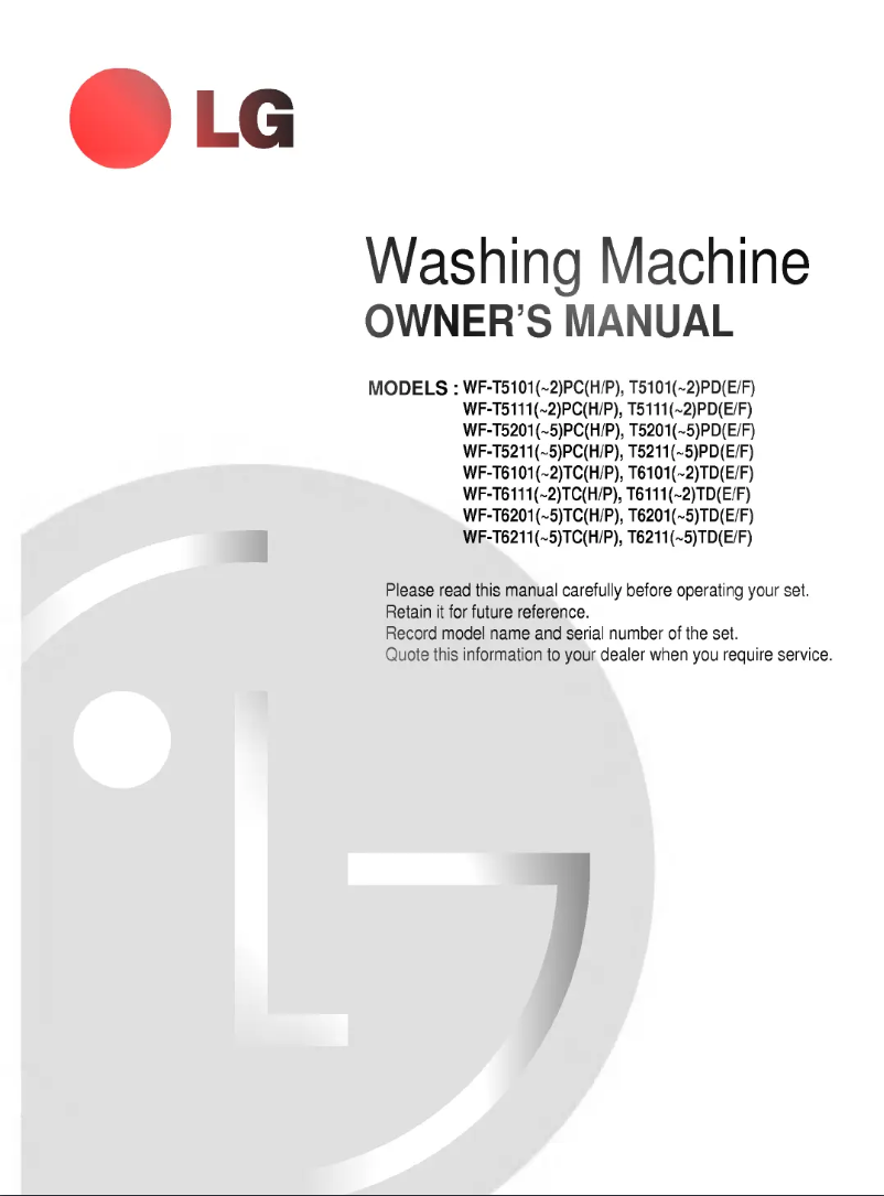 Page 1 de la notice Manuel utilisateur LG WF-T6102TP