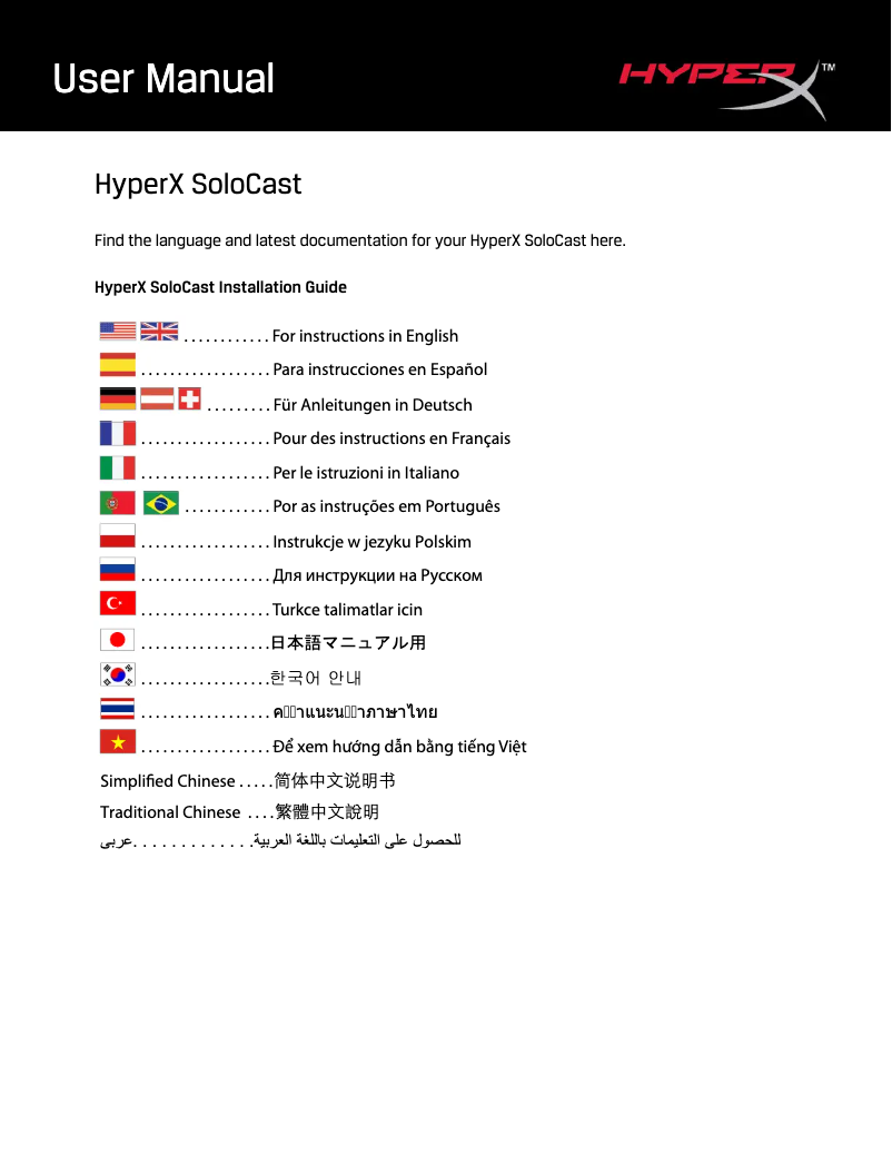 Page n°1 - Manuel utilisateur HyperX SoloCast
