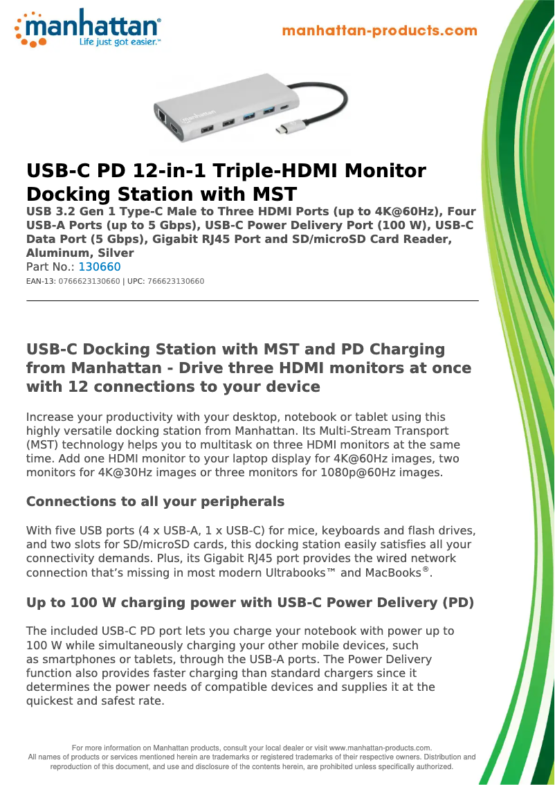 Page 1 de la notice Fiche technique Manhattan 130660