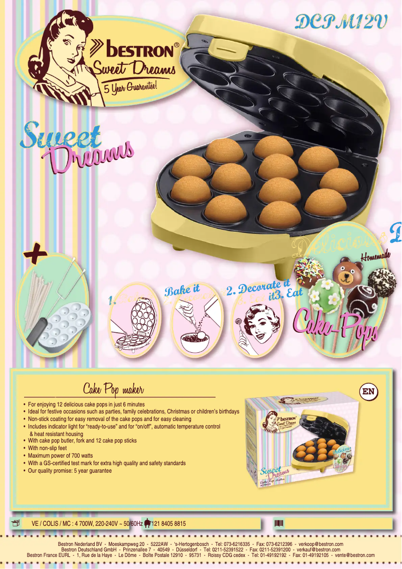 Page n°1 - Fiche technique Bestron Sweet Dreams DCPM12V