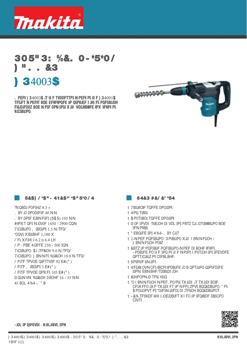 Page n°1 - Fiche technique Makita HR4003C