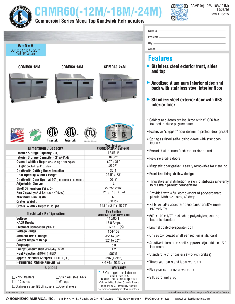 Image de la première page du manuel de l'appareil CRMR60-18M