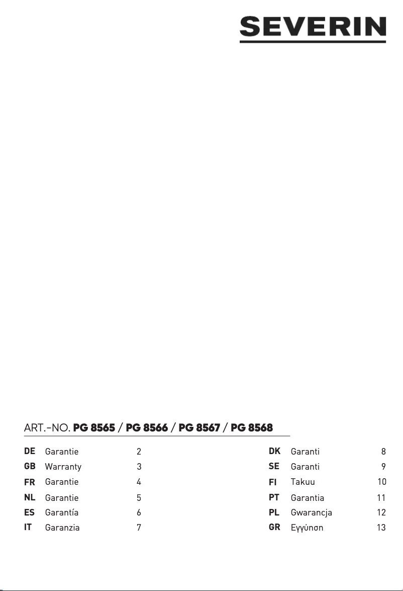 Page 1 de la notice Informations de garantie Severin PG 8568