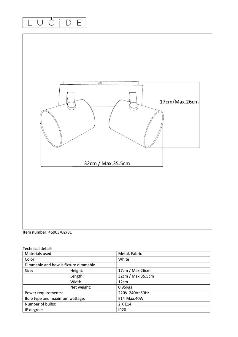 Page 1 de la notice Manuel utilisateur Lucide Edo 46903/02/31
