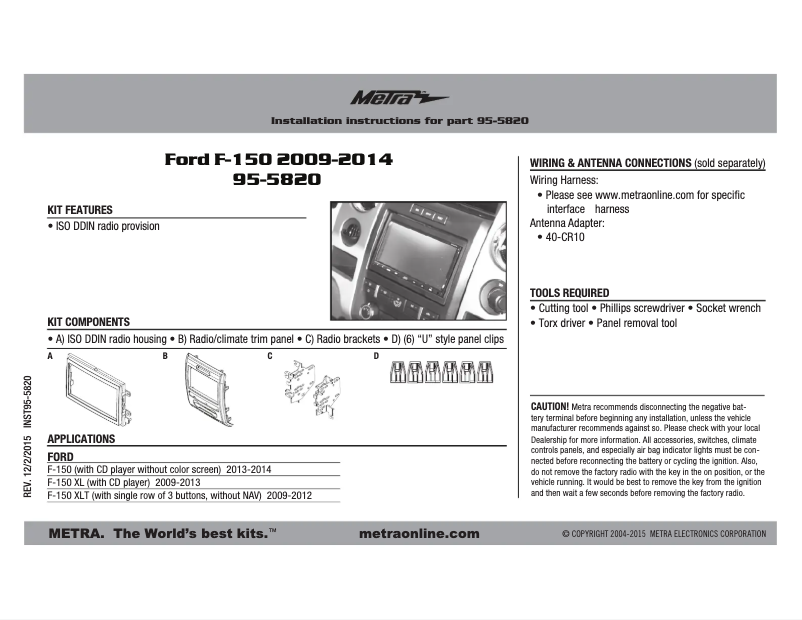 Page n°1 - Mode d'emploi Metra 95-5820