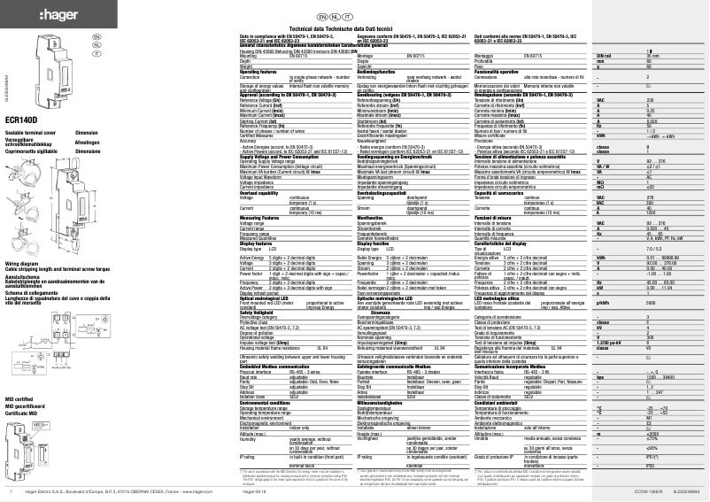 Page 1 de la notice Manuel utilisateur Hager ECR140D
