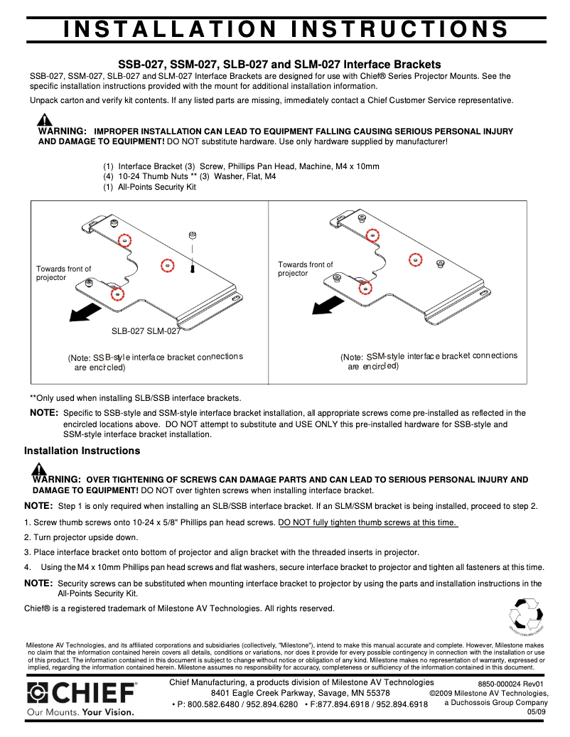Page n°1 - Manuel utilisateur Chief SLM027