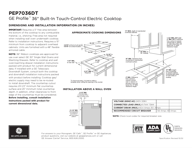 Page n°1 - Fiche technique GE Profile PEP7036DTBB