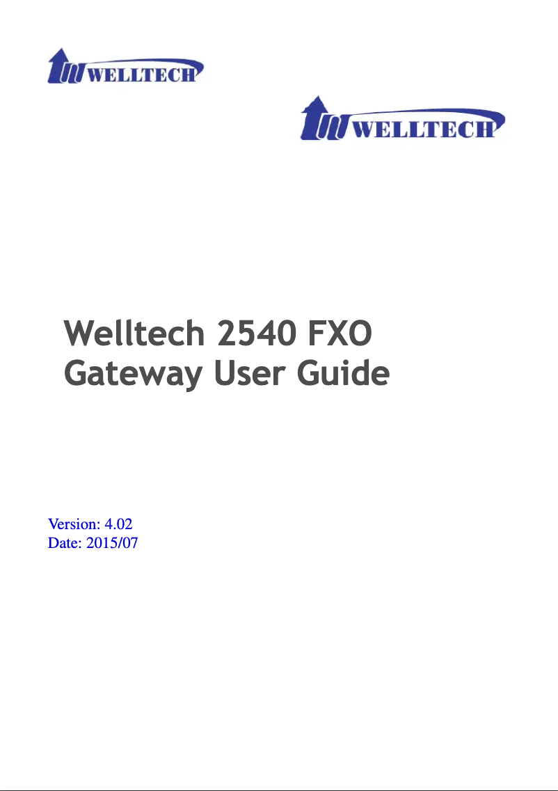 Image de la première page du manuel de l'appareil Wellgate 2540