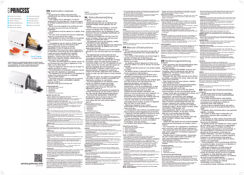 Page 1 de la notice Manuel utilisateur Princess Tunnel Toaster 142331