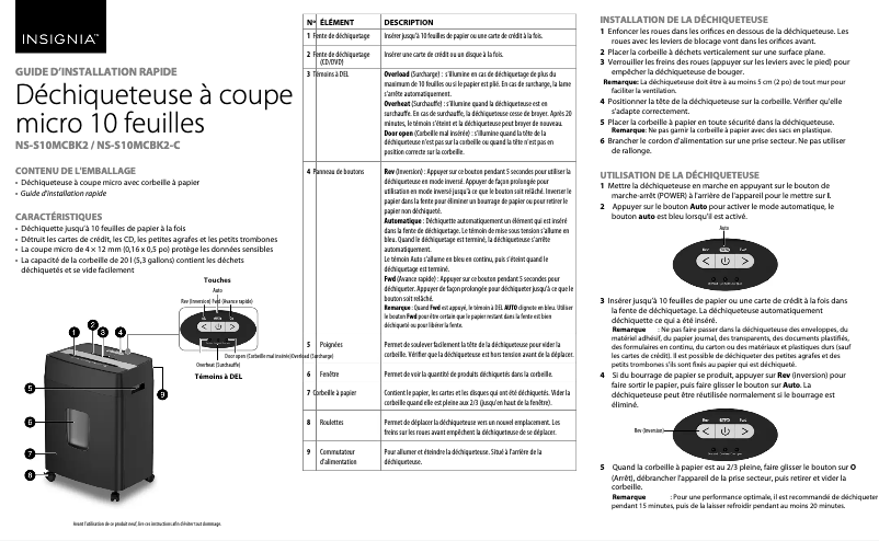 Page 1 de la notice Manuel utilisateur Insignia NS-S10MCBK2