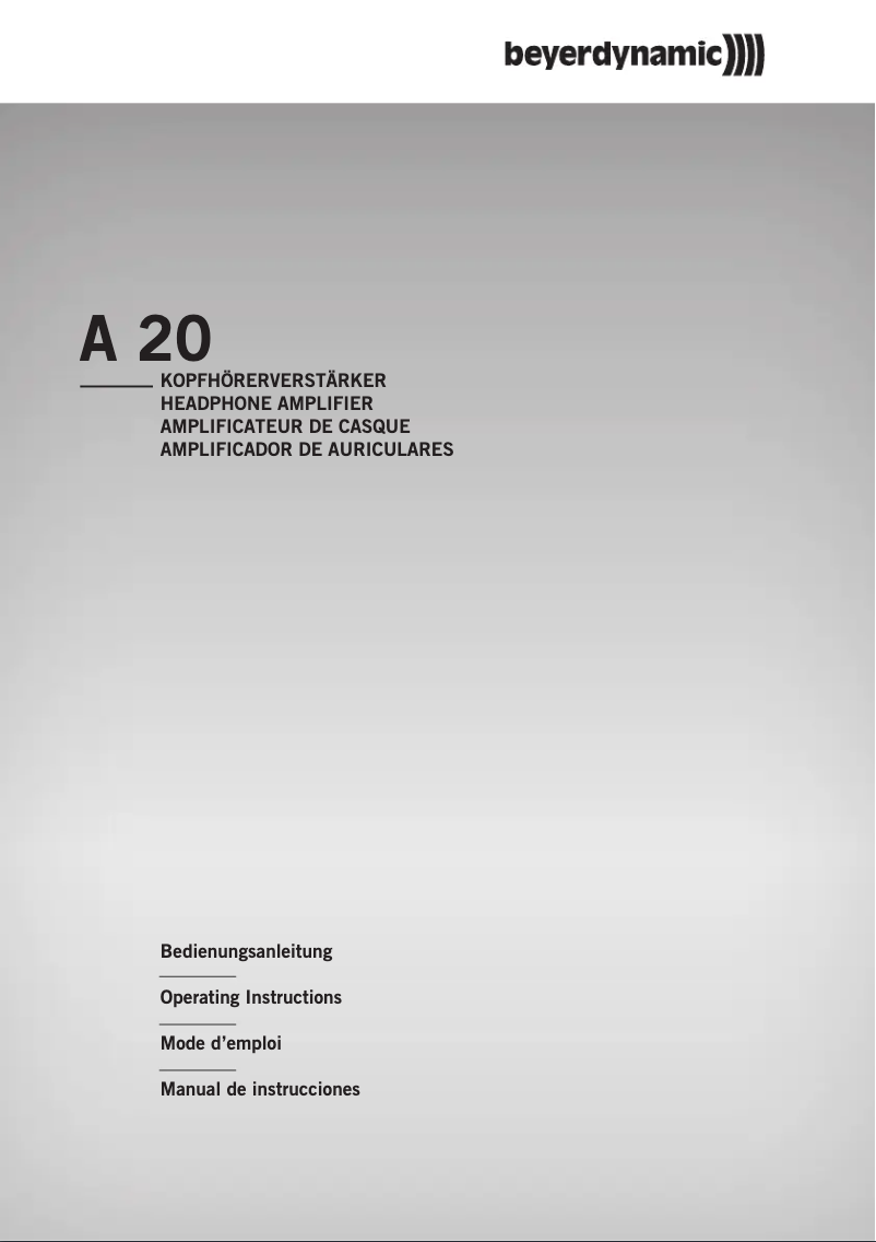 Page 1 de la notice Manuel utilisateur Beyerdynamic A 20