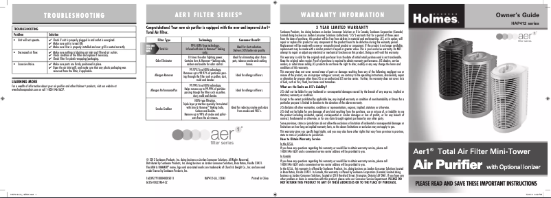 Page 1 de la notice Manuel utilisateur Jarden HAP412BNS-U