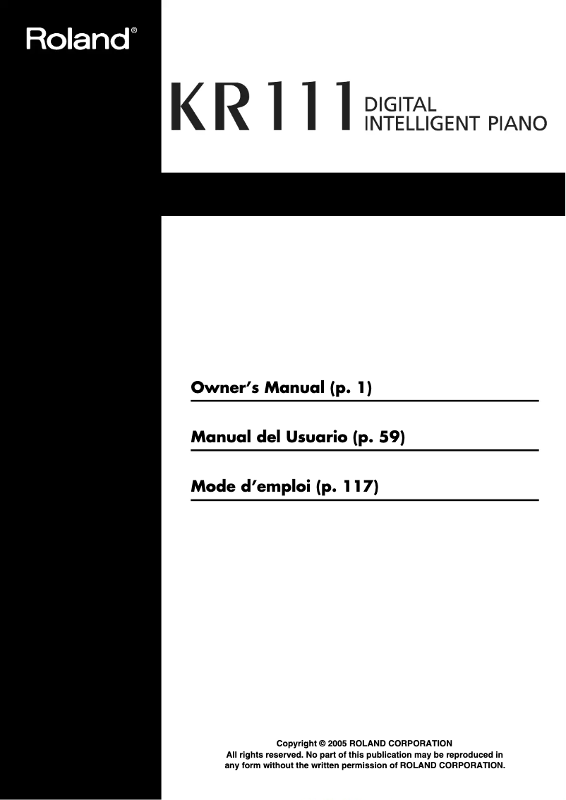 Page 1 de la notice Manuel utilisateur Roland KR-111