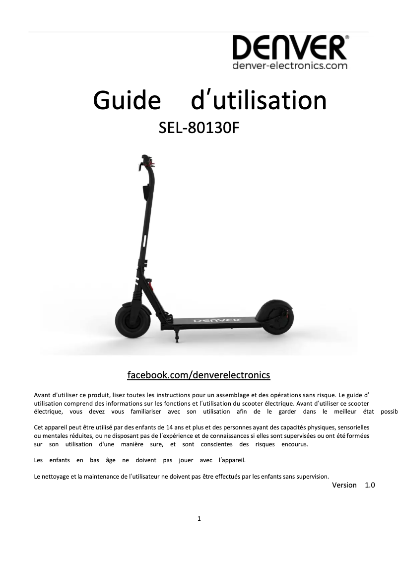 Page 1 de la notice Manuel utilisateur Denver SEL-80130F