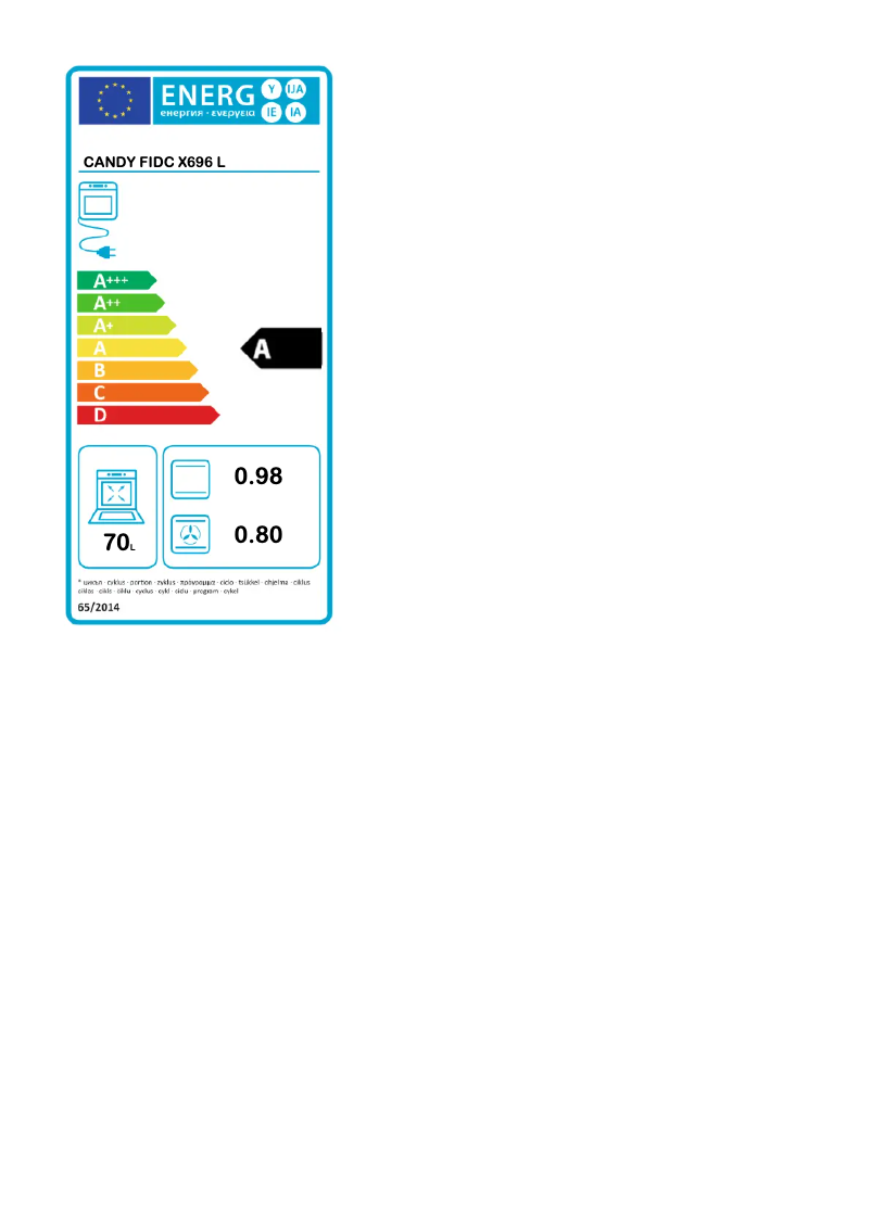 Page n°1 - Label énergétique Candy FIDC X696 L