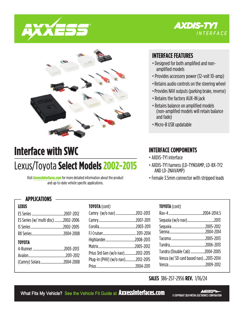 Page 1 de la notice Fiche technique AXESS AXDIS-TY1