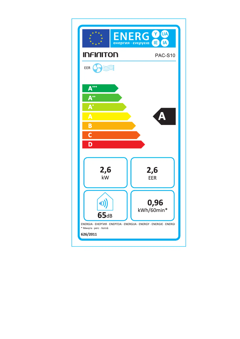 Page 1 de la notice Label énergétique Infiniton PAC-S10