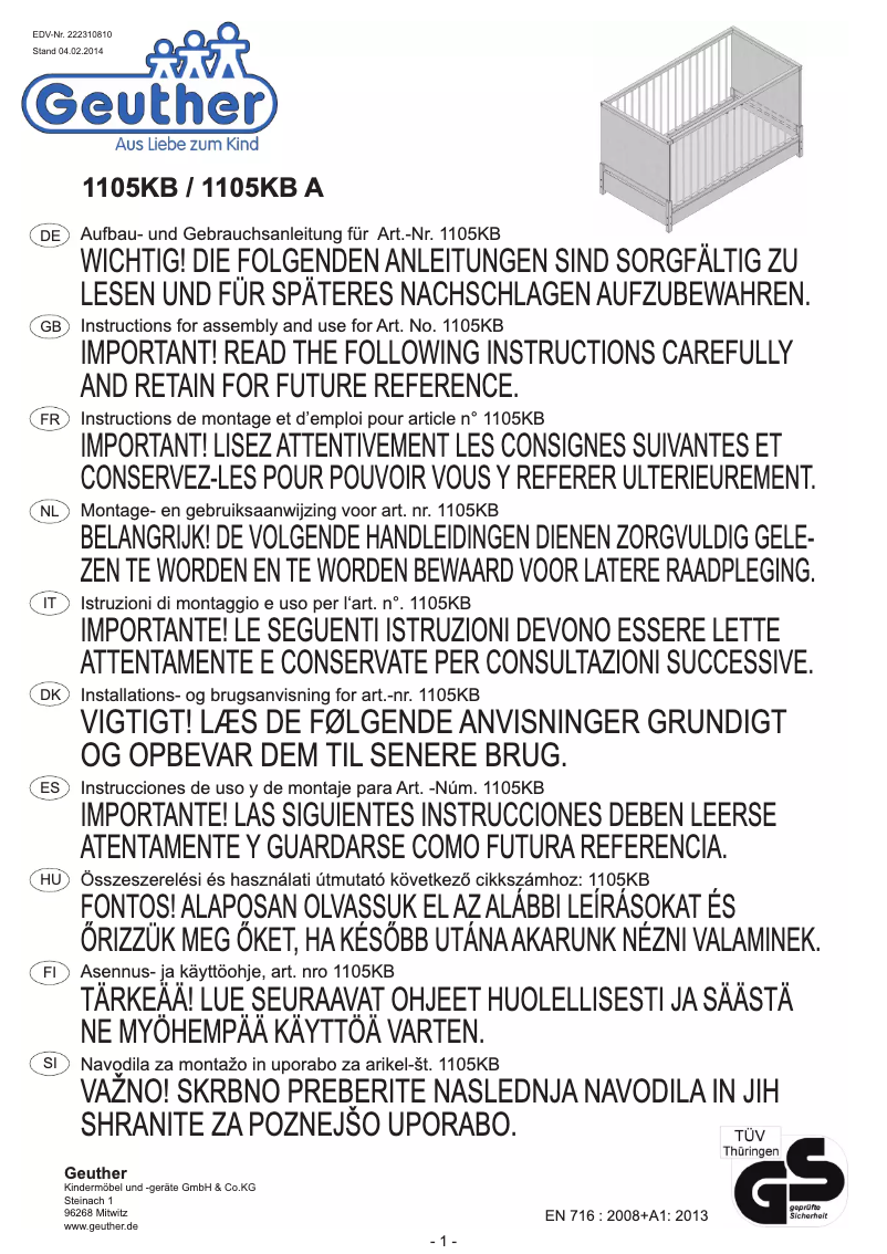 Image de la première page du manuel de l'appareil Klappbett