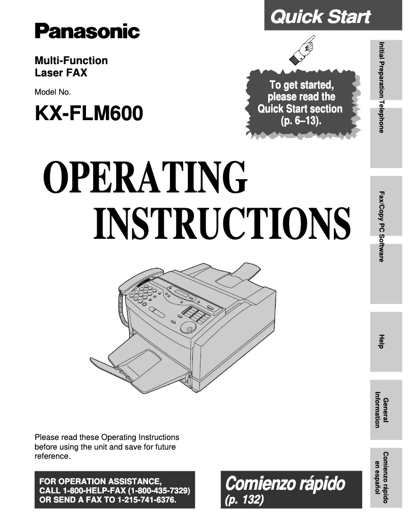 Image de la première page du manuel de l'appareil KX-FLM600