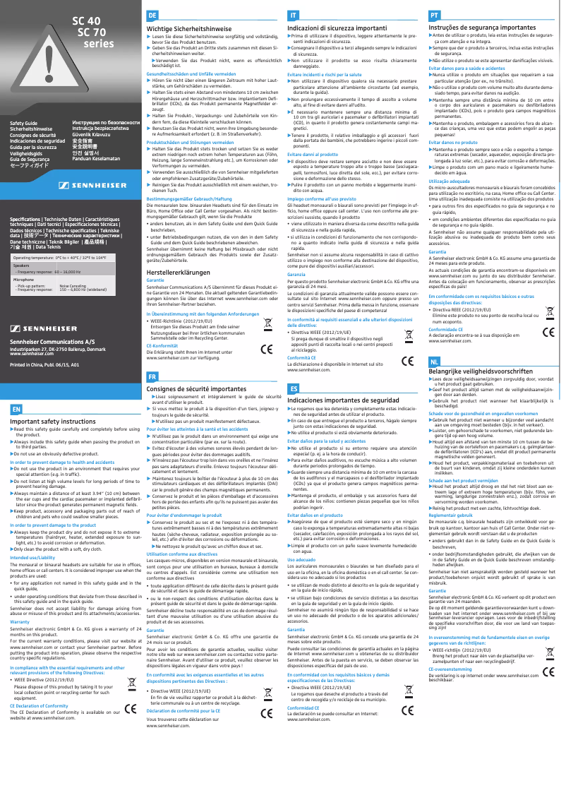 Page n°1 - Manuel utilisateur Sennheiser Culture Plus SC 70 USB