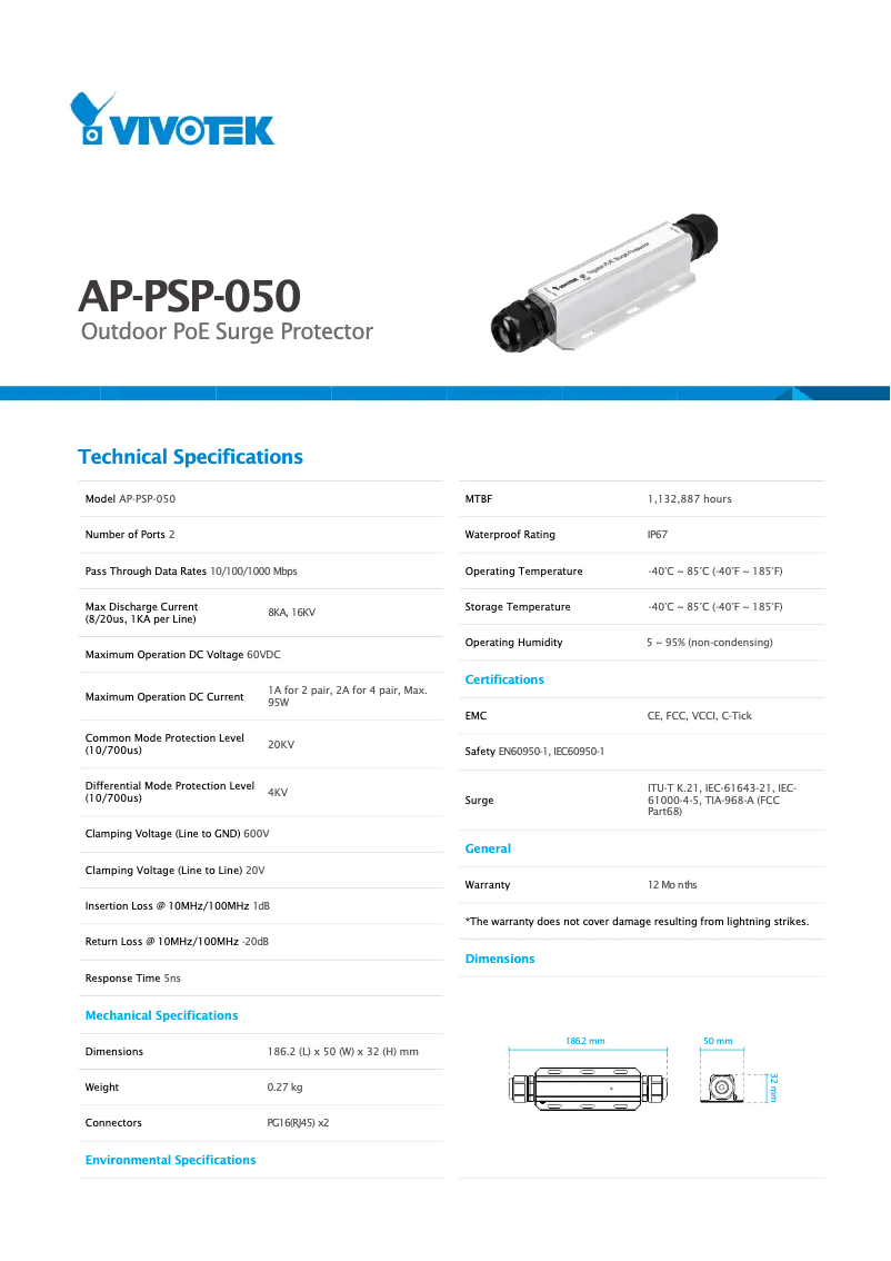 Page 1 de la notice Manuel utilisateur Vivotek AP-PSP-050