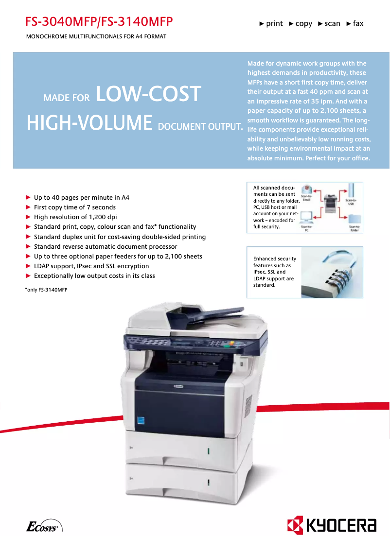 Page 1 de la notice Fiche technique Kyocera FS-3040MFP