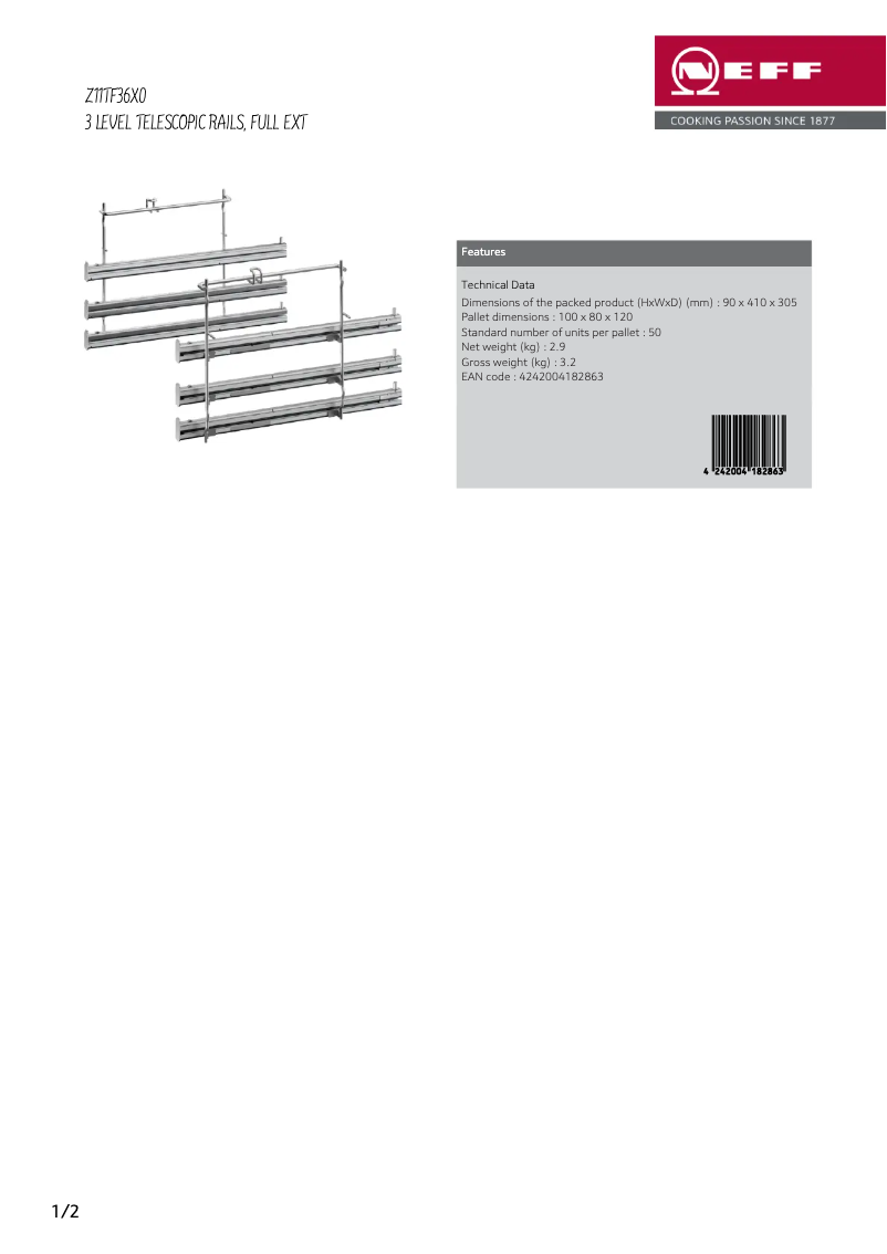 Page 1 de la notice Fiche technique Neff Z11TF36X0