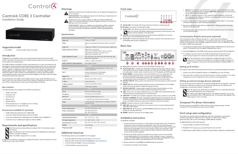 Page 1 de la notice Guide d'installation Control4 Core 3