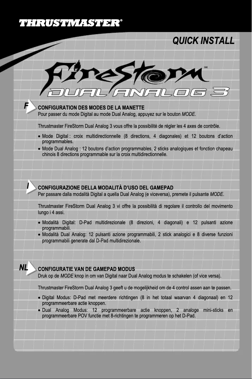 Page 1 de la notice Manuel utilisateur Thrustmaster FireStorm Dual Analog 3