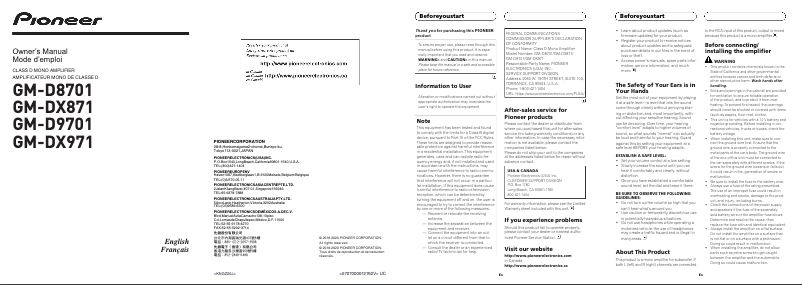 Page 1 de la notice Manuel utilisateur Pioneer GM-D9701