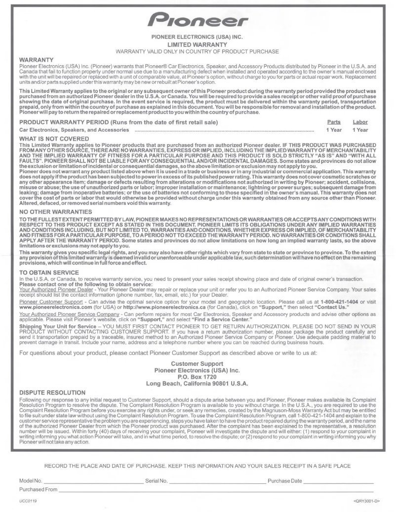 Page n°1 - Manuel utilisateur Pioneer TS-A1301C