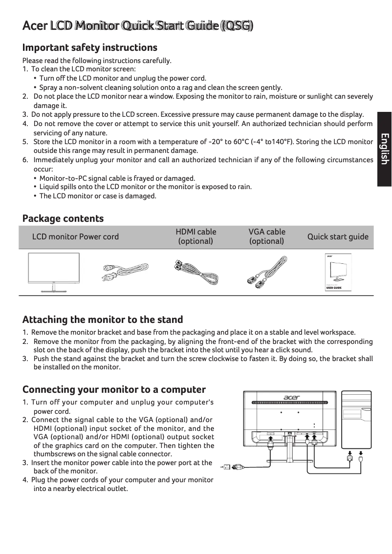 Page 1 de la notice Guide de démarrage rapide Acer EB243YA
