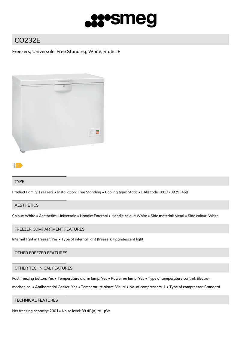 Page 1 de la notice Brochure Smeg CO232E