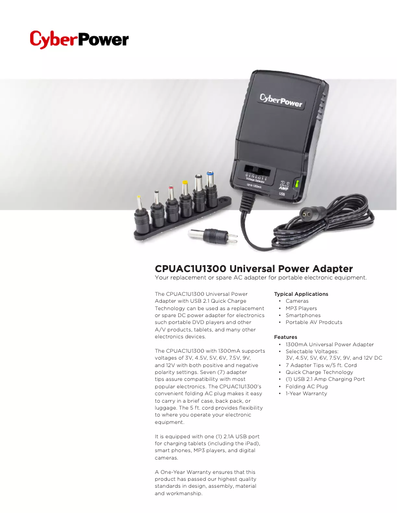 Page 1 de la notice Manuel utilisateur CyberPower CPUAC1U1300