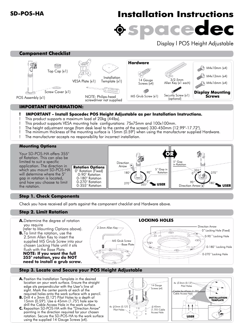 Page 1 de la notice Manuel utilisateur Atdec SD-POS-HA