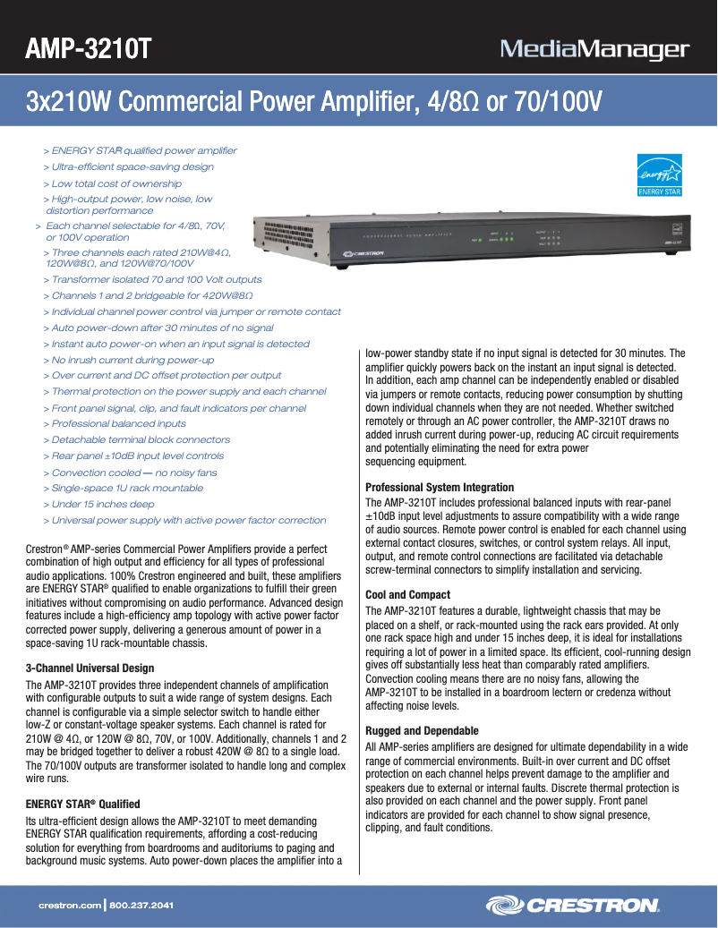 Page n°1 - Fiche technique Crestron AMP-3210T