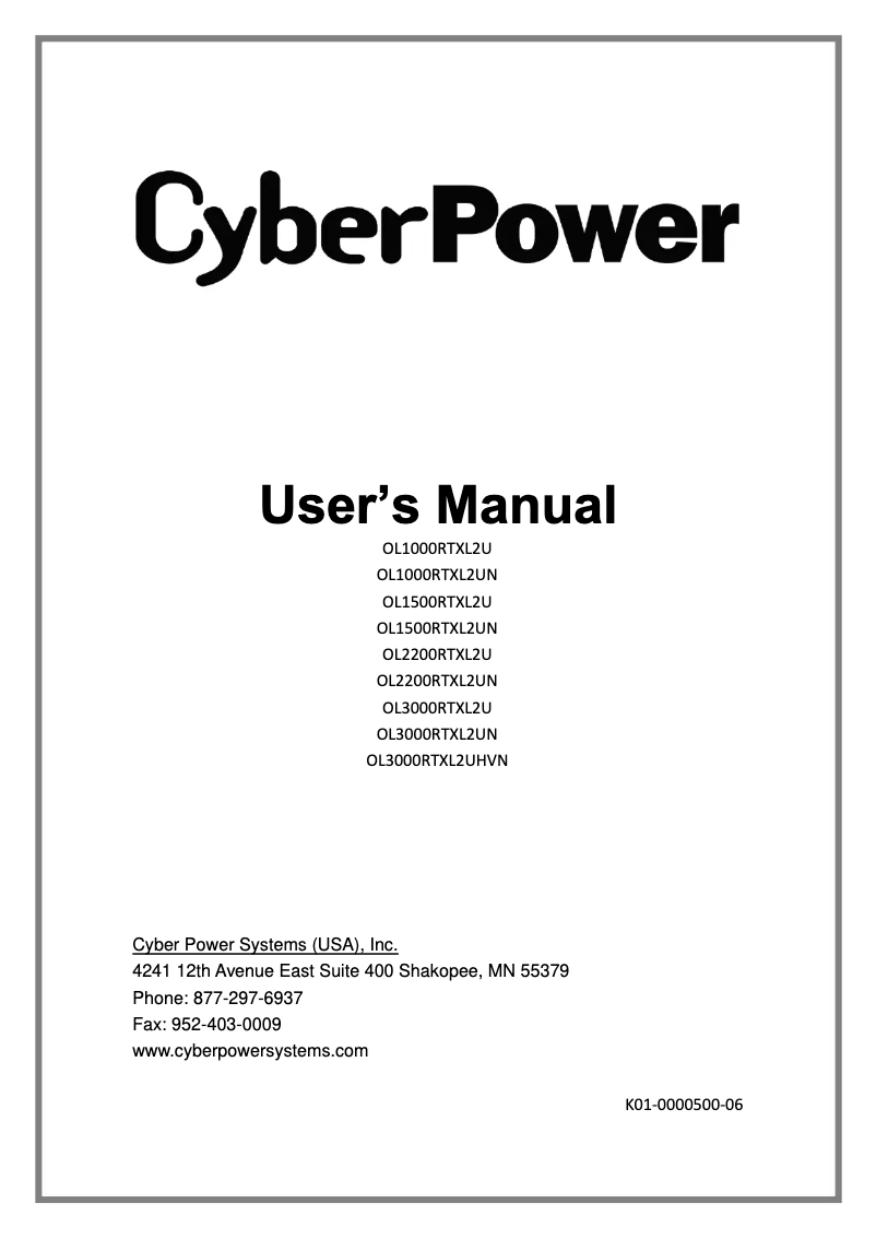 Page 1 de la notice Informations de garantie CyberPower Smart App OL1000RTXL2U