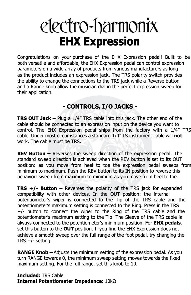 Page n°1 - Manuel utilisateur Electro Harmonix EHX Expression