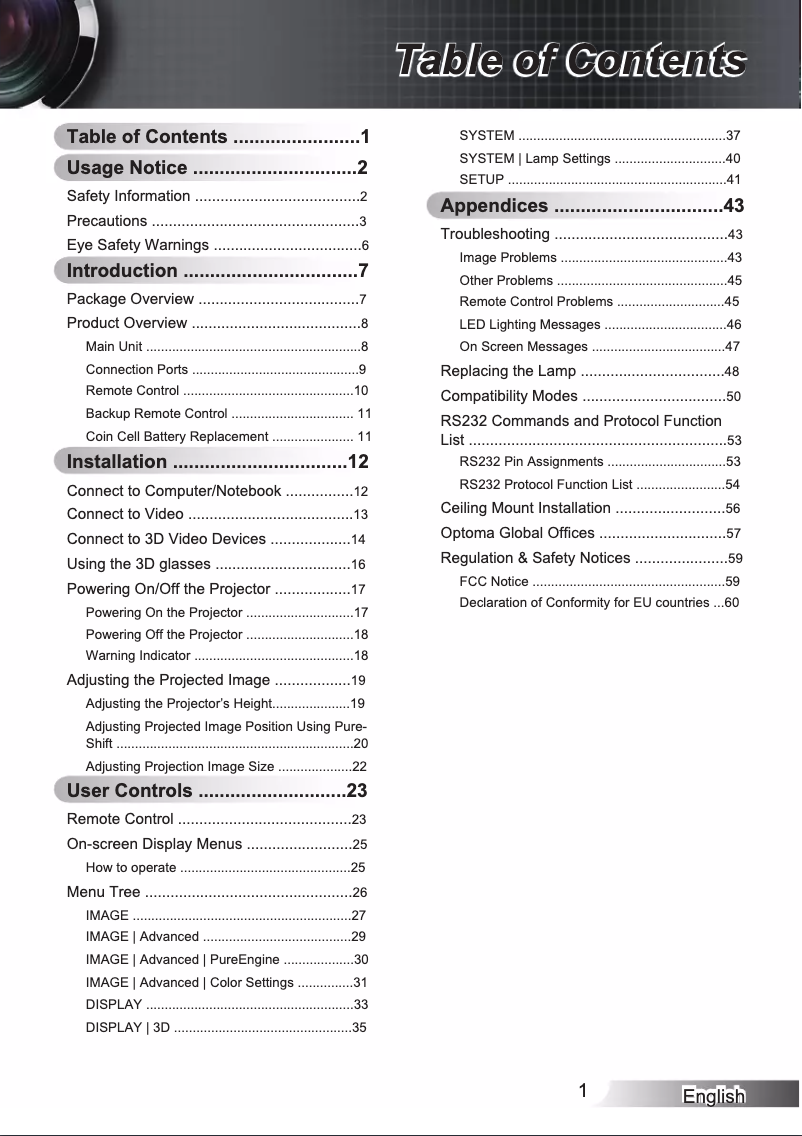 Page n°1 - Manuel utilisateur Optoma HD83