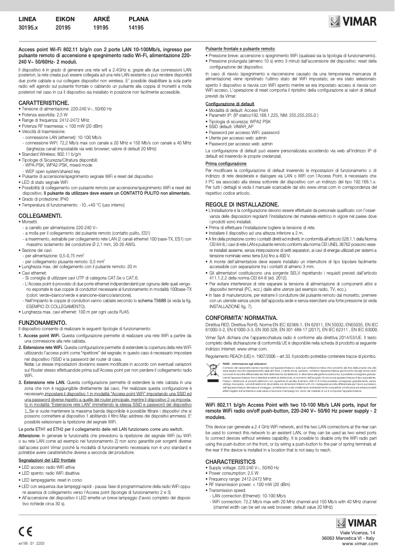 Página 1 del manual Instrucciones / montaje Vimar 20195