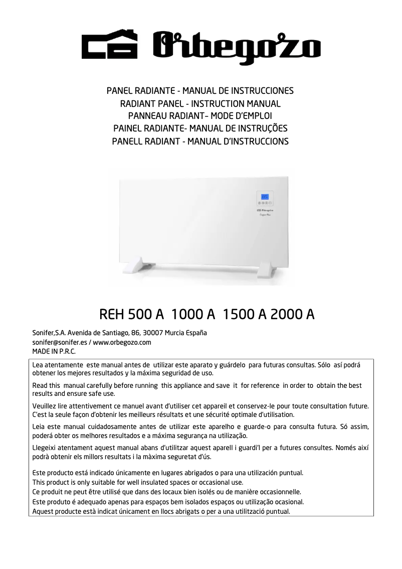 Page 1 de la notice Manuel utilisateur Orbegozo REH 1000