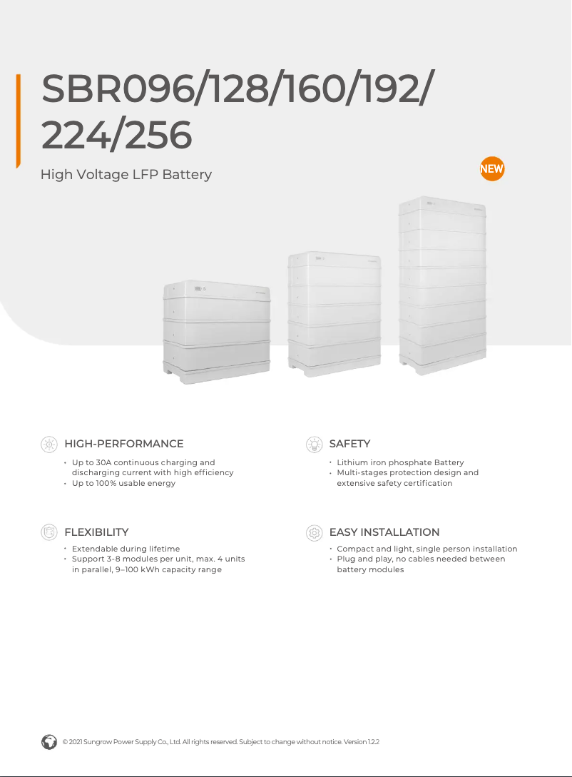 Page 1 de la notice Fiche technique Sungrow SBR096