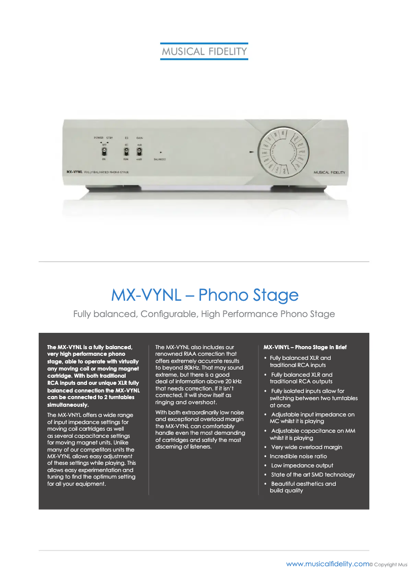 Page n°1 - Fiche technique Musical Fidelity MX-VYNL