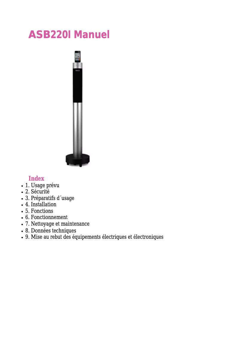 Page 1 de la notice Manuel utilisateur AKAI ASB220