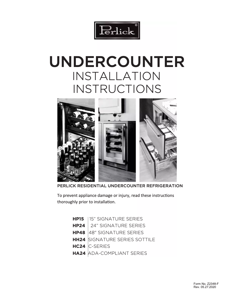 Page n°1 - Guide d'installation Perlick Signature Series HP24ZS-36