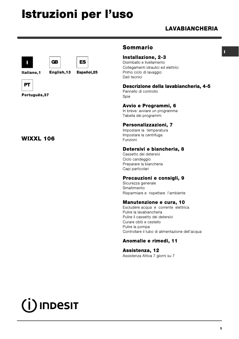 Image de la première page du manuel de l'appareil WIXXL 106 (EU).1