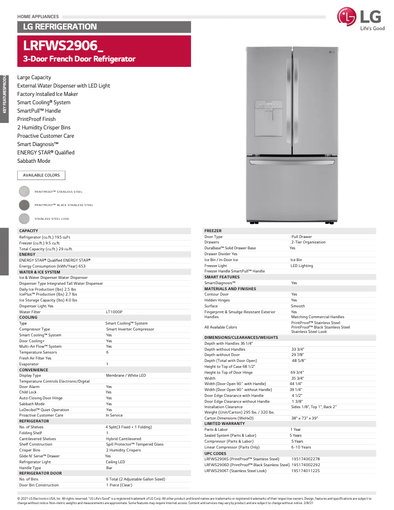 Image de la première page du manuel de l'appareil LRFWS2906S